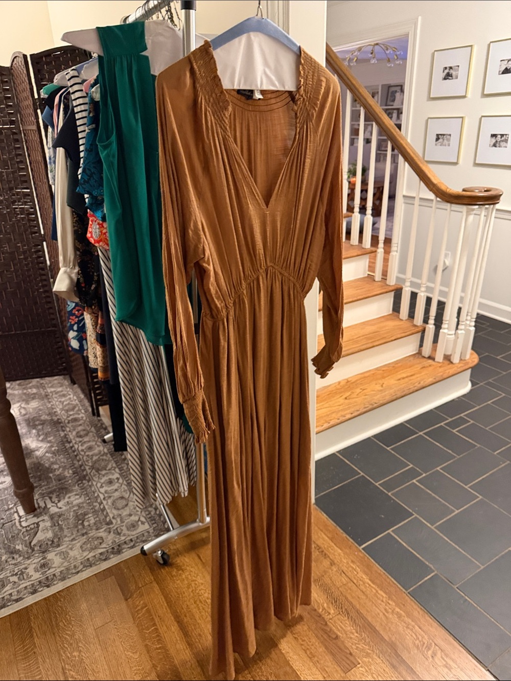 Wishlist Long Sleeve Maxi Dress in Camel Brown